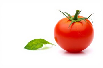 Fresh Tomato and Basil Leaf on White Background - Healthy Food Concept