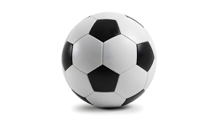 Fototapeta premium Classic Black and White Soccer Ball Isolated on a Crisp White Background with a Soft Shadow, Symbolizing Sport and Competition