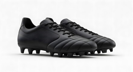 Classic Black Soccer Cleats Isolated on White Background. Professional Football Boots for Sports and Training. Minimalist Studio Shot.