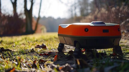 Autonomous navigation robot with a compact black and silver body, moving smoothly through a modern office or warehouse using built-in sensors and mapping tech to avoid obstacles, equipped with a small