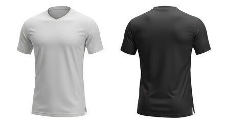 Blank White and Black V-Neck T-Shirt Mockup Front and Back Views Isolated for Design Customization