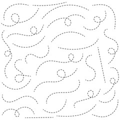 Hand drawn curve dotted line. Curly dotted line. Long dashed hand drawn squiggle. Dotted spiral curve line isolated on white background. eps 10