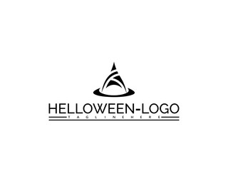 Fototapeta premium Black witch hat logo with abstract design and text HELOWENLOGOTAGLINEHERE Keywords: witch, hat, magic, spell, wizard, costume, halloween, spooky, dark, fantasy, mystery