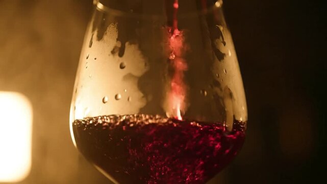 Pouring Red Wine into Elegant Glass.