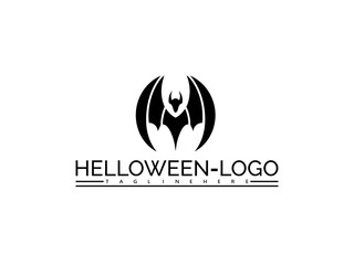 Obraz premium Happy halloween logo. Black Halloween Logo with Bat Wings and Crest and Text Helloween Logo Tagline Here vector illustration
