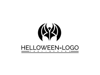 Happy halloween logo. Black Halloween Logo with Abstract Bat Silhouette and Text Helloween Logo Tagline Here vector illustration