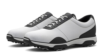 Modern White and Black Spiked Golf Shoes Isolated on White Background for Optimal Course Performance and Style