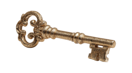 Ornate Golden Key isolated on a white background