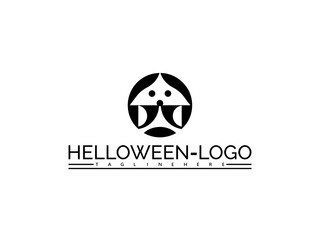 Happy halloween logo. Cute Ghost Face Logo in a Circle with Halloween Text vector illustration