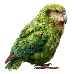 Fototapeta premium Kakapo parrot, large flightless bird, green feathers, isolated PNG