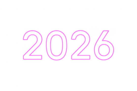 2026 pink neon sign on transparent background - Powered by Adobe
