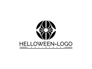 Happy halloween logo. Halloween spider web logo with text HELOWEN- LOGO and TAGLINEHERE abstract pattern