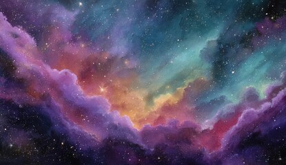 Fototapeta premium Vibrant cosmic nebula, swirling clouds of color against a star-studded night sky