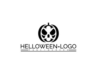 Happy halloween logo. Black and white skull pumpkin logo with text HELOWEN- LOGO and TAGLINEHERE abstract