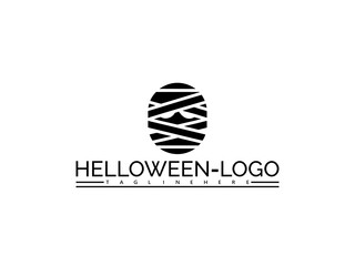 Happy halloween logo. Halloween mummy logo with text HELOWEN- LOGO and TAGLINEHERE on white background icon