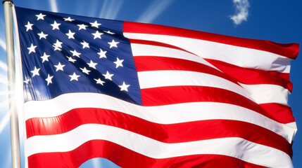 american flag in the bright sky. Constitution Day in America, Independence Day in America.