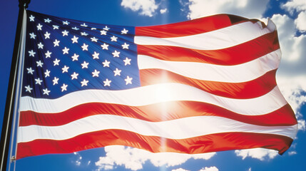 Obraz premium american flag in the bright sky. Constitution Day in America, Independence Day in America.