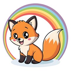 Charming Chibi Baby Zorro Culpeo Fox Kit Joyfully Wagging A Sparkling Rainbow Tail In Playful Cartoon Style With Kawaii Animal Vibes And Adorably Colorful Fantasy Character