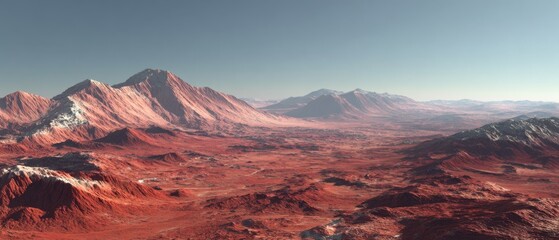 Naklejka premium Vast, red desert landscape with snow-capped mountains