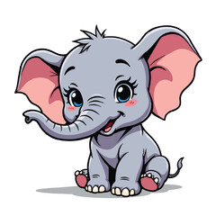 Naklejka premium Cute Baby Elephant Sitting Cartoon, Cute Animal Vector Illustration
