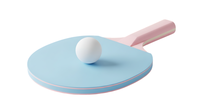 Pastel ping pong paddle and ball isolated on a transparent background