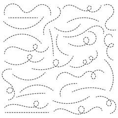 Path travel dotted line trip dashed trace destination track plan and silhouette, travelling symbol isolated on white background vector illustration.