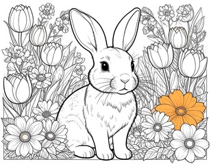 Cute bunny in a floral garden