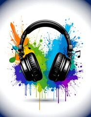 Colorful headphones with musical splashes