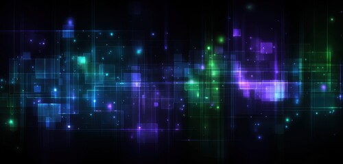 Abstract digital landscape with glowing squares and lines