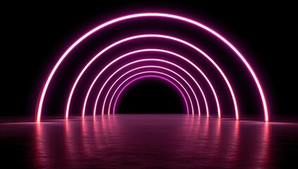 Neon arches,  pink glow,  tunnel effect