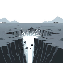 Pixel Art of Deep Crack in Ground with Glowing Light and Debris in a Flat Landscape