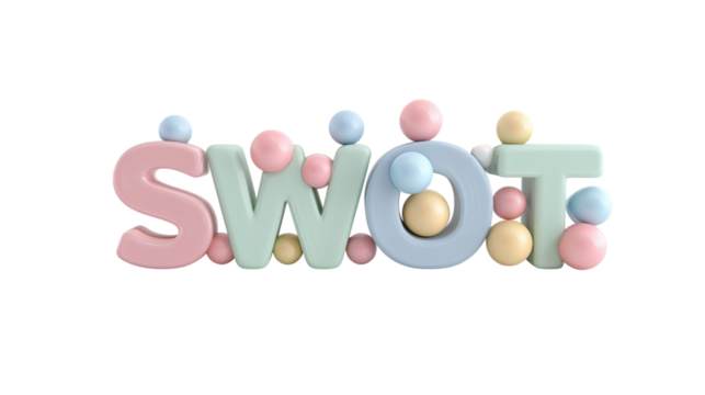 Pastel 3D SWOT Analysis Text with Spheres Design