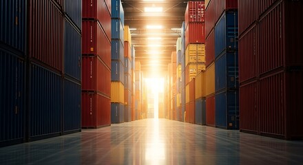 Fototapeta premium Cargo Containers in Warehouse shipping containers logistics