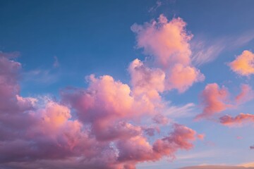 Pink clouds in a vibrant blue sky at sunset
