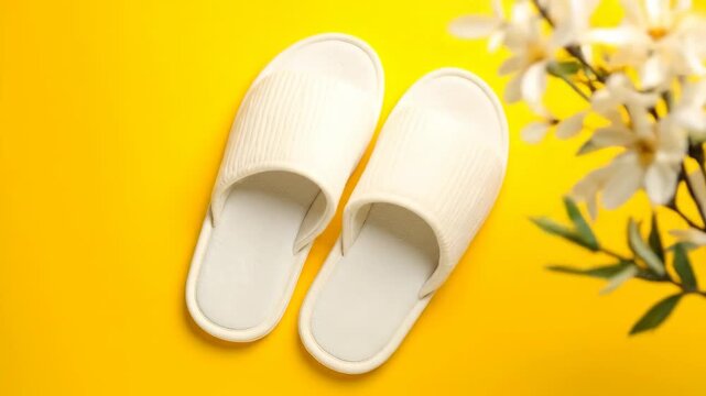 White slippers on bright yellow background