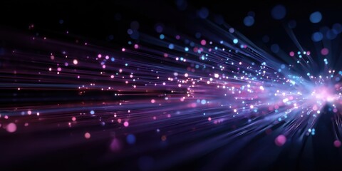 Radiant, vibrant light streaks radiate outward from a central point, filled with glowing particles