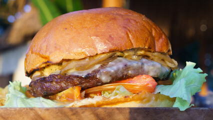 hamburger on a wooden background