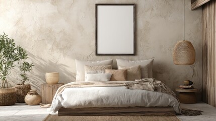 Minimalist Bedroom with Neutral Tones and Natural Decor in Cozy Home Setting