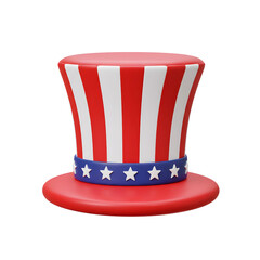 A clean and professional graphic illustrating a stylized top hat in American flag colors, symbolizing national pride, independence, and celebration