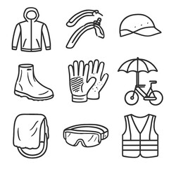 Essentials vector icon reflective rain rainy waterproof jacket cycling vest covers goggles