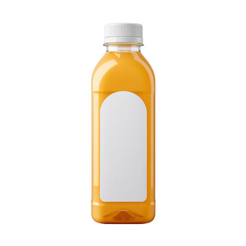 Isolated orange juice bottle with blank label presents a clean and refreshing view