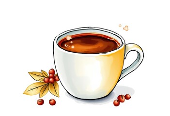 Hand-drawn watercolor coffee cup, rustic style, vector illustration, coffee cup,  hot drink