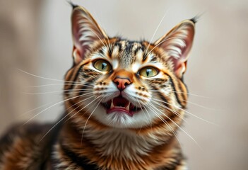 Fototapeta premium Majestic Aegean cat head, striking features, playful expression, Greek domestic shorthair, cat breeds, domestic cat
