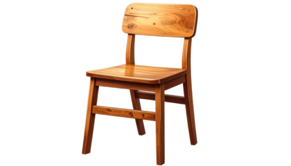 Wooden student chair isolated on a transparent background, provided as a PNG file