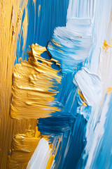 Abstract texture with blue and gold paint. Abstract art with bold blue and gold brush strokes. Vibrant and textured painting background.