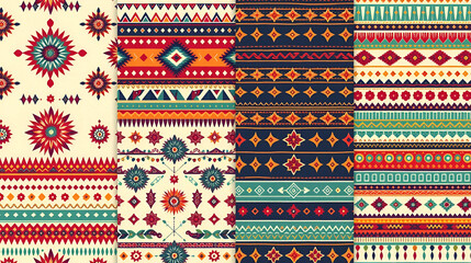 Set of 4 boho ethnic seamless patterns. Print. Repeating background. Cloth design, wallpaper.
