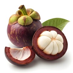Garcinia Mangostana var. Rotundifolia Wild Mangosteen with Perfectly Rounded Shape and Rich Glossy Purple Rind Highlighted on Clean White Background for Exotic Fresh Tropical Showcase