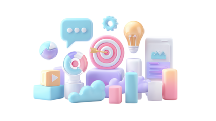 Pastel Business Growth Elements isolated on a white background