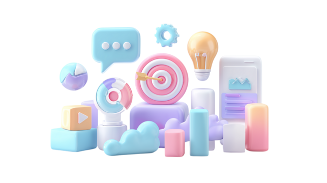 Pastel Business Growth Elements isolated on a white background