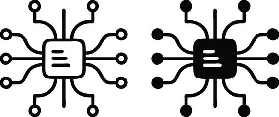 Microchip Circuit Icon Vector, Black and White Processor Technology Symbol